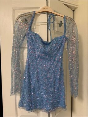 Lucy in the Sky Blue Sequin Mesh Mini Dress size small